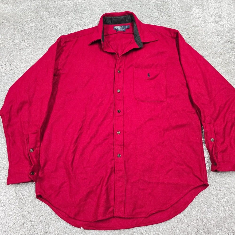 Polo Ralph‎ Lauren Men's Wool Button Down Lowell Shirt Size L Red Classic Preppy